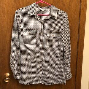 Notations geometric patterned button down blouse